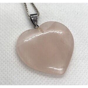 Vintage Rose‎ Quartz Heart Pendant 20'' Chain Necklace Sterling 925 Silver 9.7g